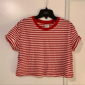 H&M Red Striped Crop Tee